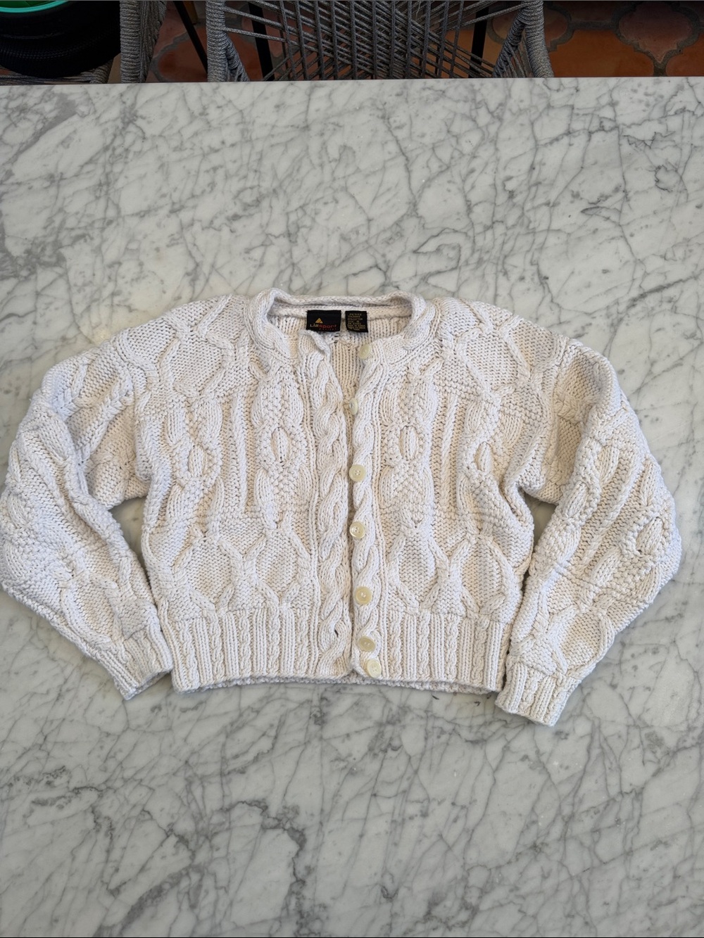 Vintage Liz Sport | Braided Cable Knit Button Down Cropped Sz Petite Small